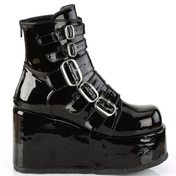 Wedge Platform Gothic Patent Buckle Ankle Boots